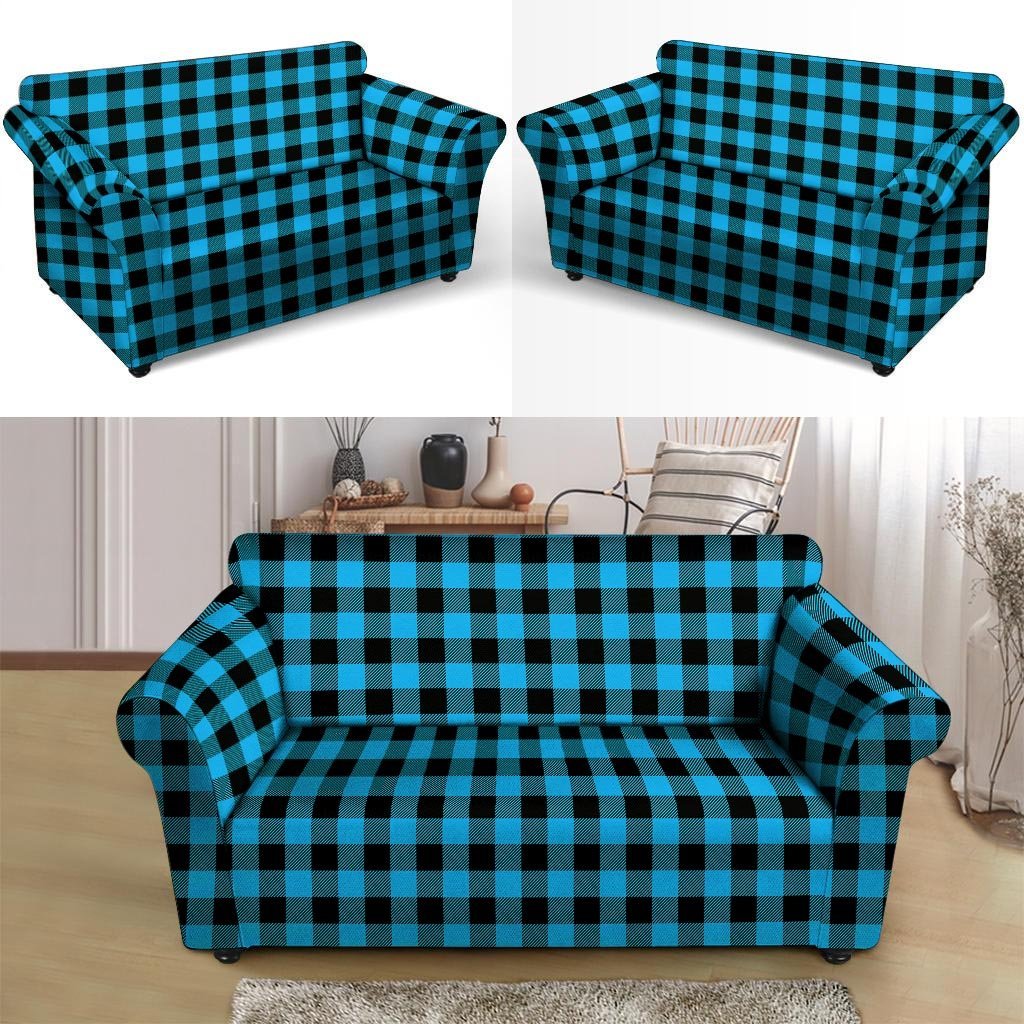 Buffalo Plaid Blue Print Loveseat Cover-grizzshop