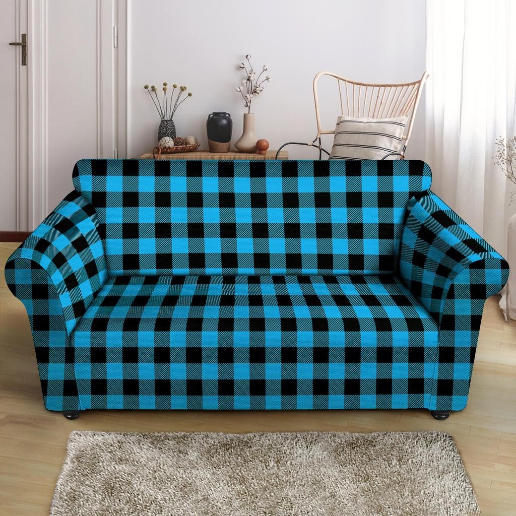 Buffalo Plaid Blue Print Loveseat Cover-grizzshop