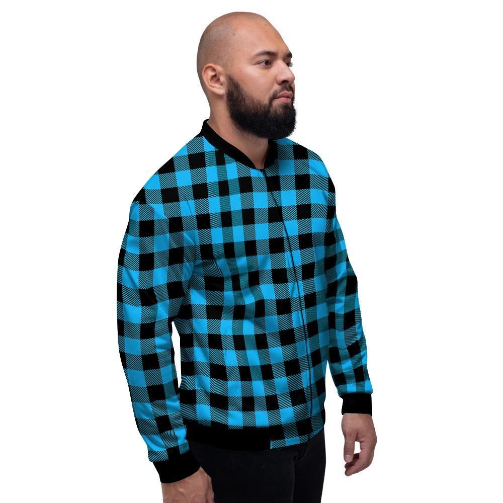 Buffalo Plaid Blue Print Men's Bomber Jacket-grizzshop