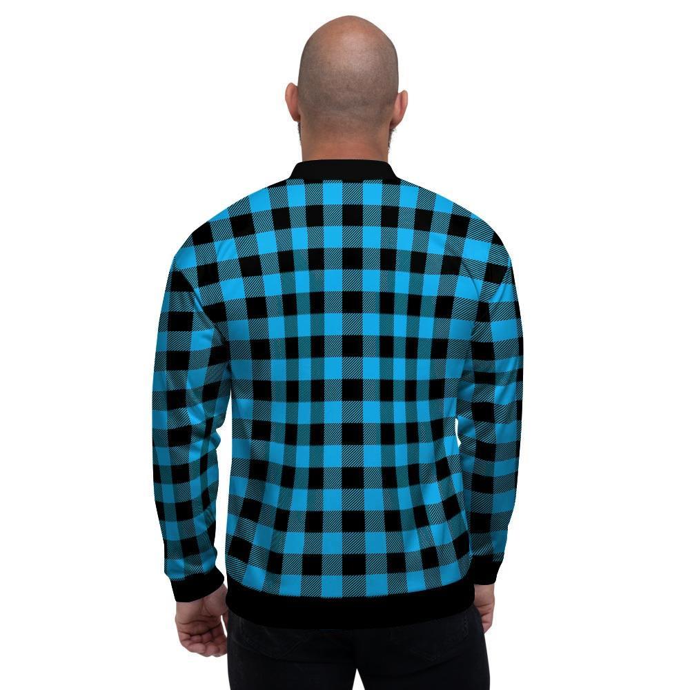 Buffalo Plaid Blue Print Men's Bomber Jacket-grizzshop