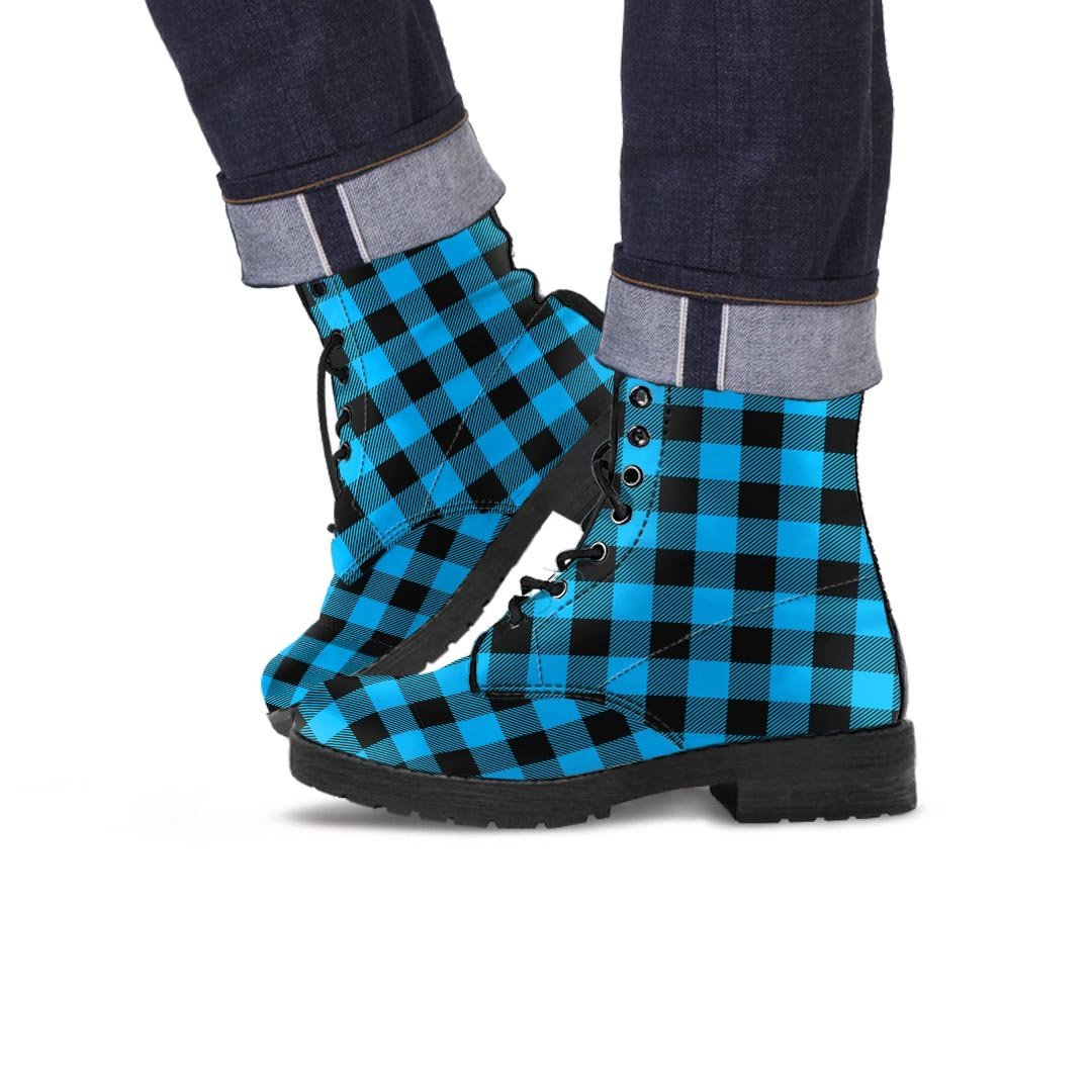 Buffalo Plaid Blue Print Men's Boots-grizzshop