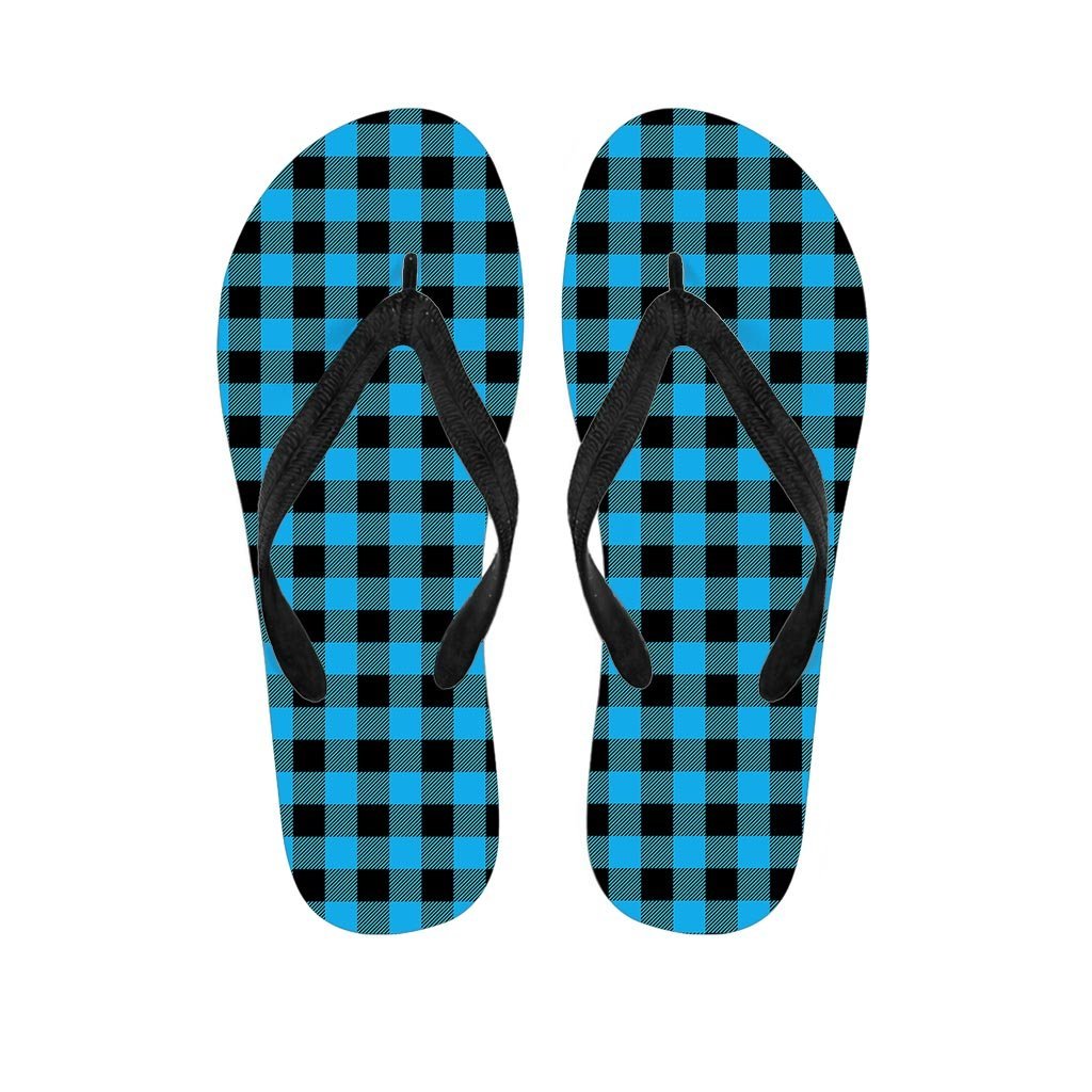 Buffalo Plaid Blue Print Men's Flip Flops-grizzshop