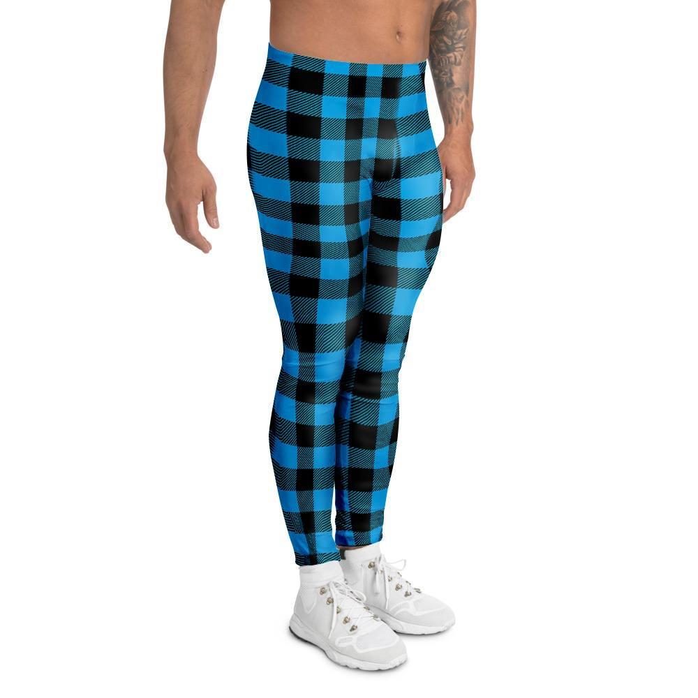 Buffalo Plaid Blue Print Men's Leggings-grizzshop