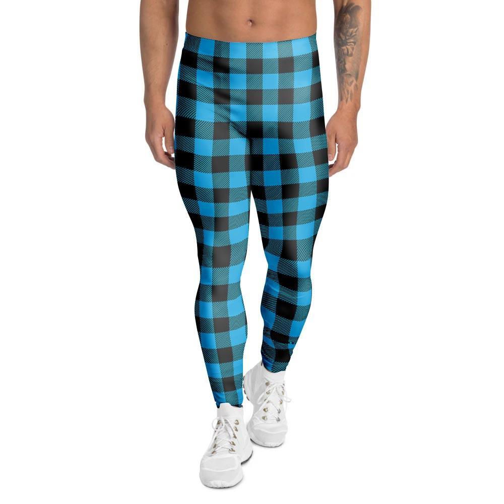 Buffalo Plaid Blue Print Men's Leggings-grizzshop