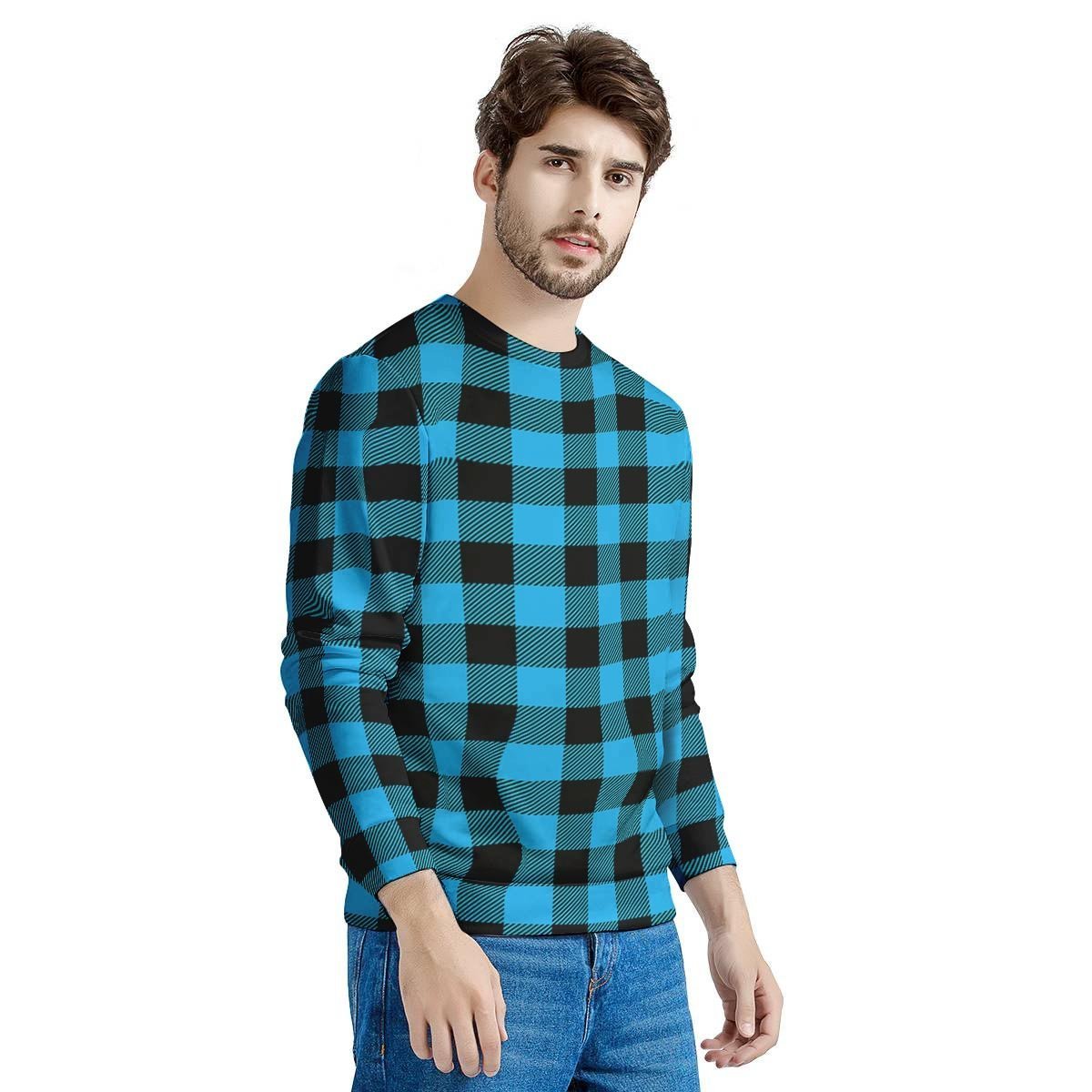 Buffalo Plaid Blue Print Men's Sweatshirt-grizzshop