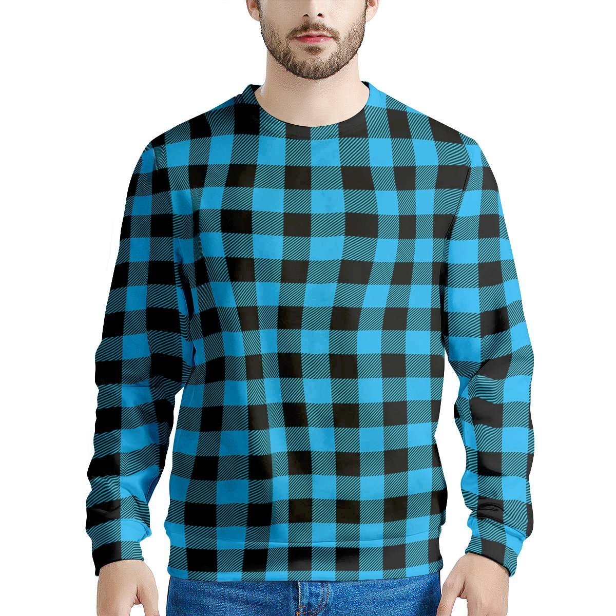 Buffalo Plaid Blue Print Men's Sweatshirt-grizzshop