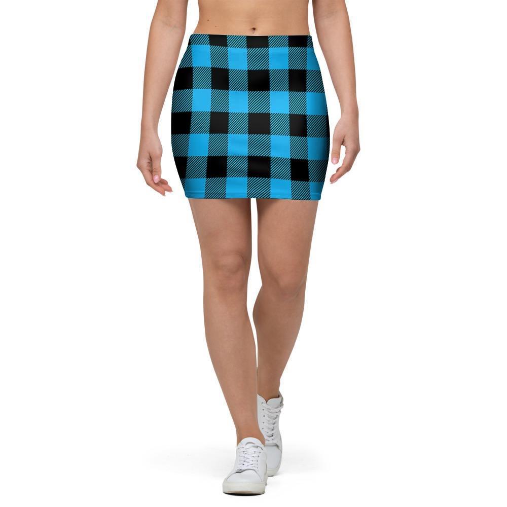 Buffalo Plaid Blue Print Mini Skirt-grizzshop