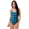 Buffalo Plaid Blue Print One Piece Swimsuite-grizzshop