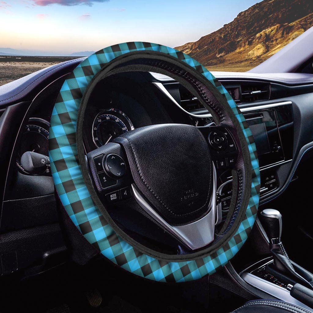 Buffalo Plaid Blue Print Steering Wheel Cover-grizzshop