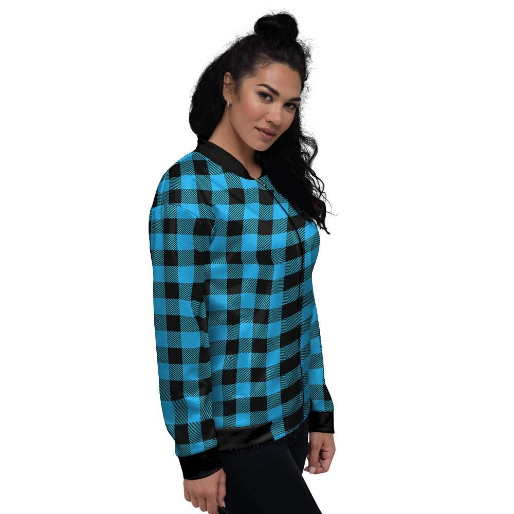 Buffalo Plaid Blue Print Women's Bomber Jacket-grizzshop