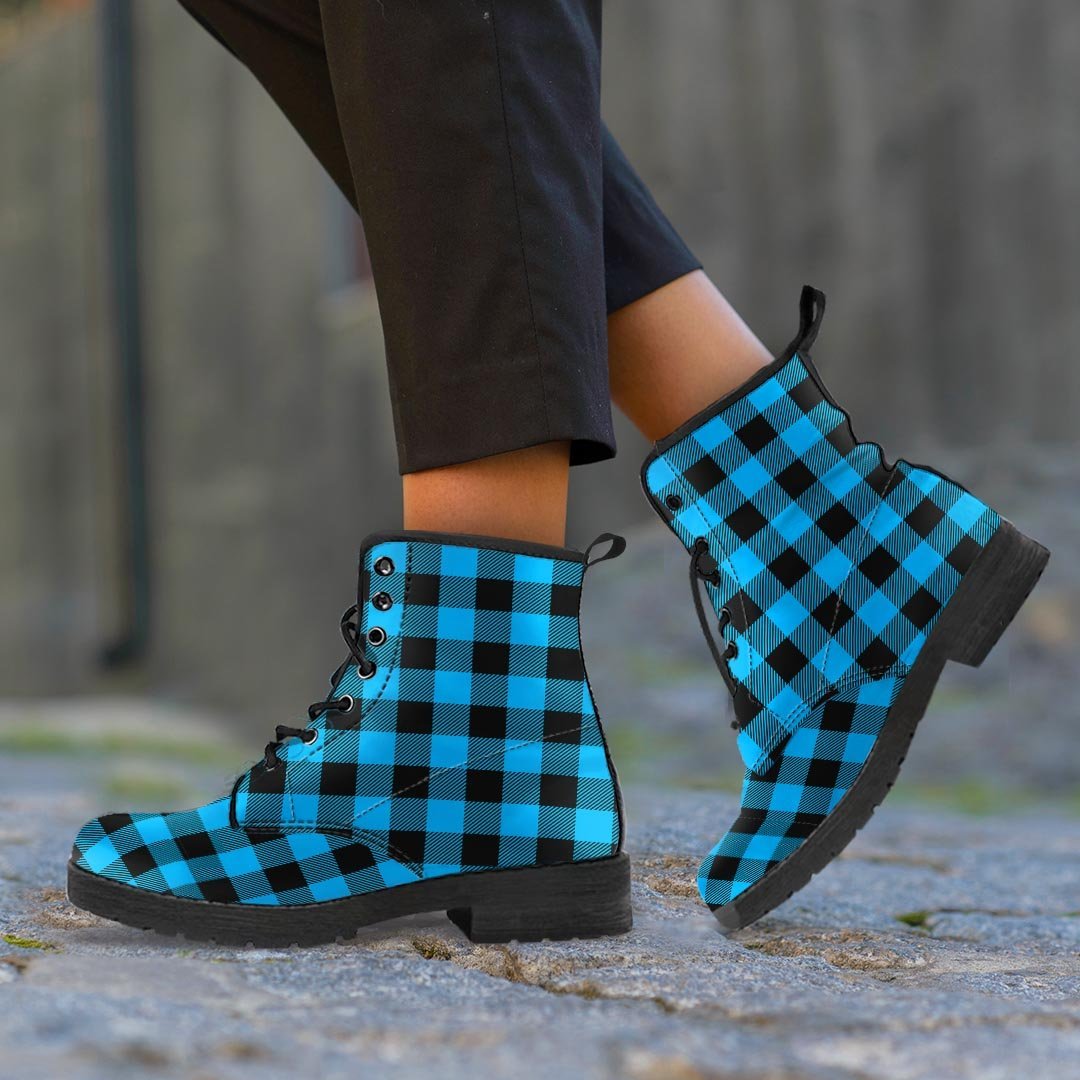 Buffalo Plaid Blue Print Women's Boots-grizzshop