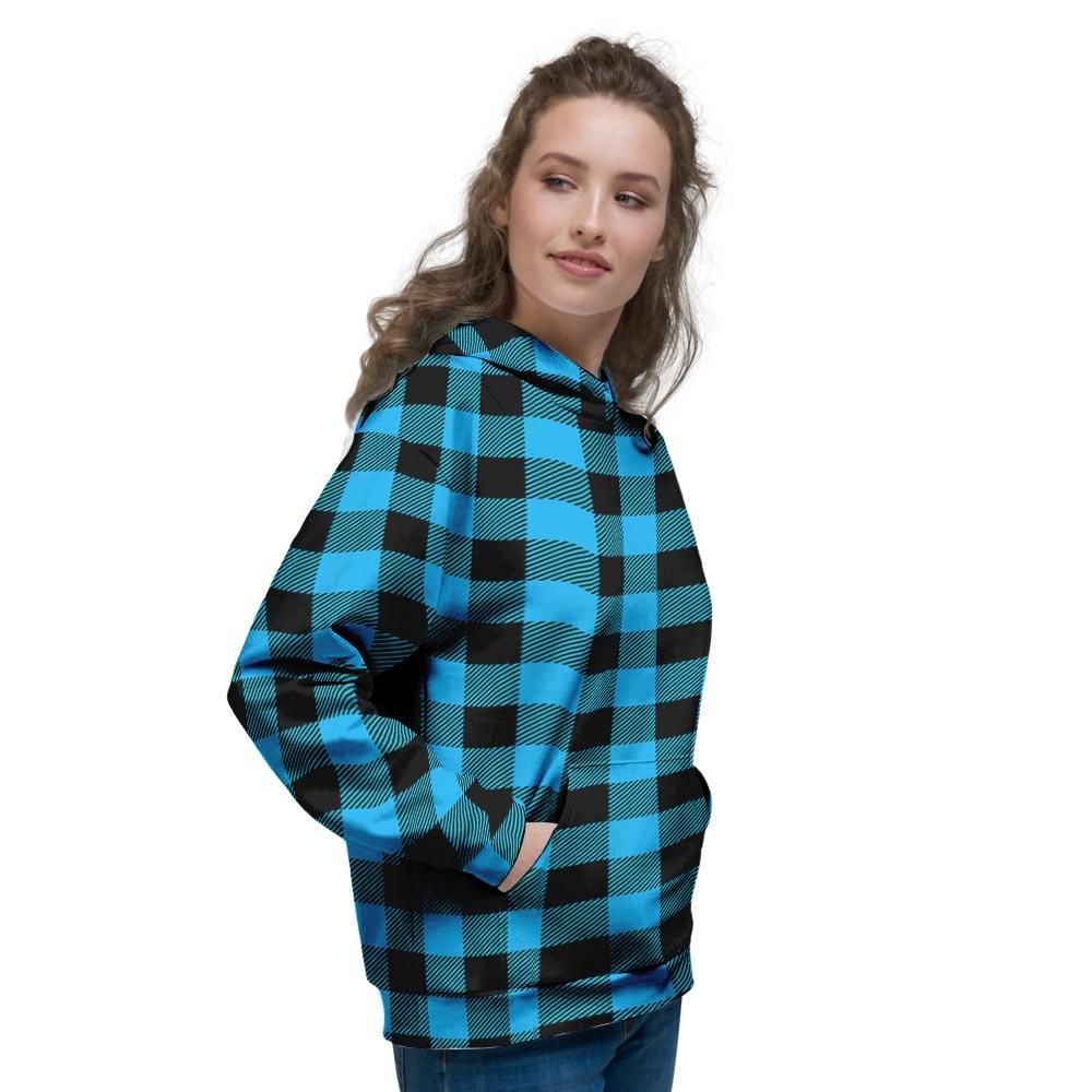 Buffalo Plaid Blue Print Women's Hoodie-grizzshop