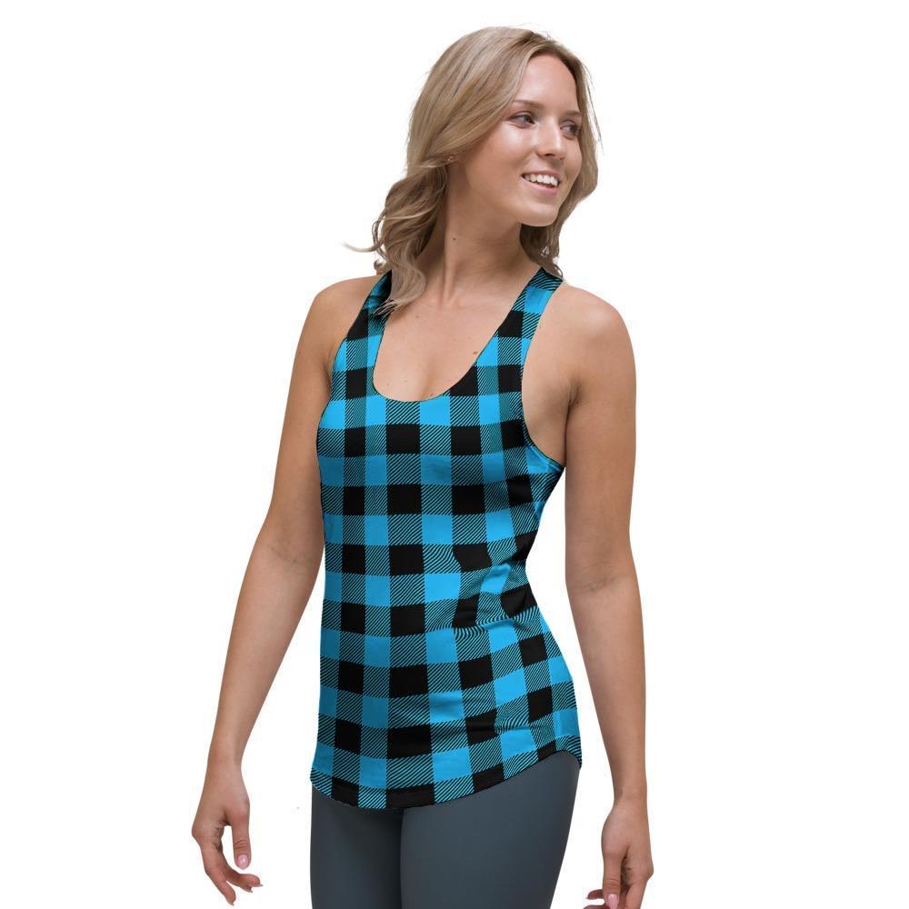 Buffalo Plaid Blue Print Women's Racerback Tank Top-grizzshop