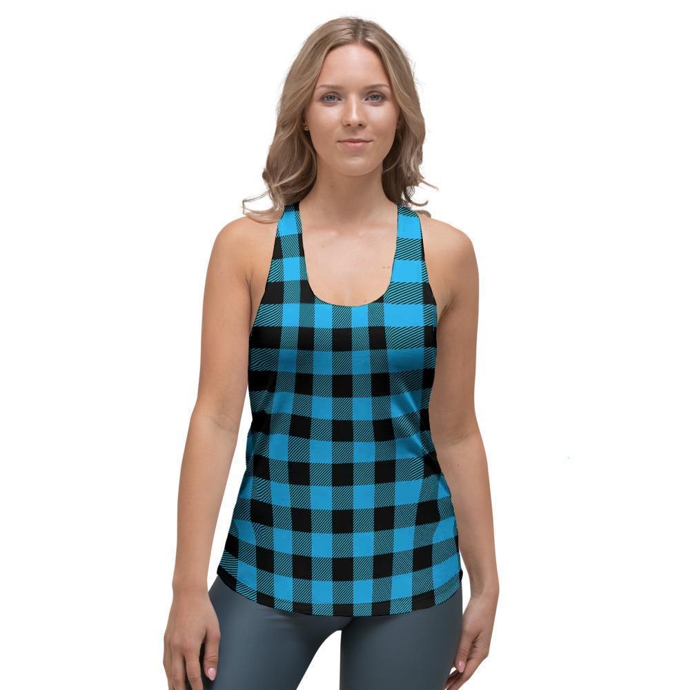 Buffalo Plaid Blue Print Women's Racerback Tank Top-grizzshop