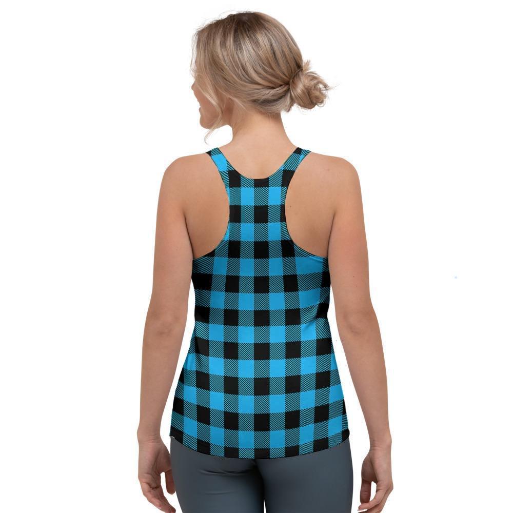 Buffalo Plaid Blue Print Women's Racerback Tank Top-grizzshop