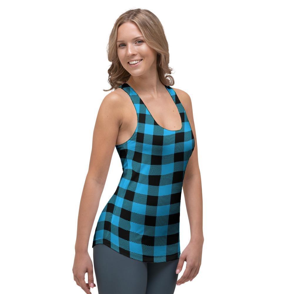 Buffalo Plaid Blue Print Women's Racerback Tank Top-grizzshop