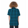 Buffalo Plaid Blue Print Women's Short Sleeve Shirts-grizzshop