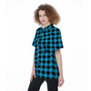 Buffalo Plaid Blue Print Women's Short Sleeve Shirts-grizzshop