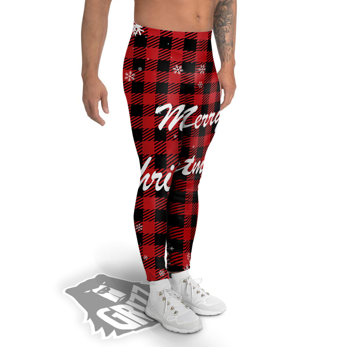 Buffalo Plaid Christmas Print Men's Leggings-grizzshop