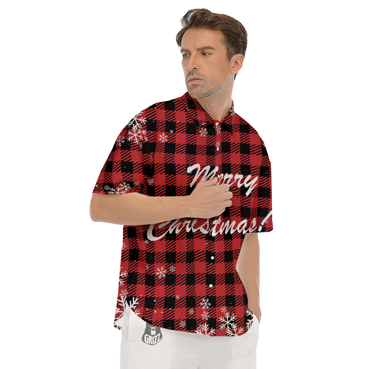 Buffalo Plaid Christmas Print Men's Short Sleeve Shirts-grizzshop