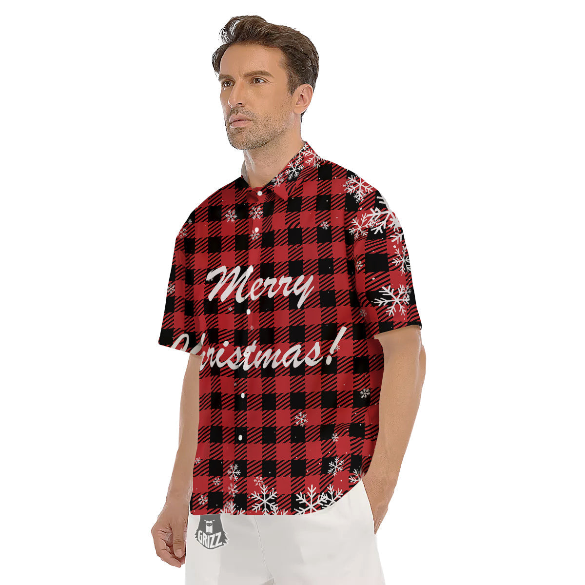 Buffalo Plaid Christmas Print Men's Short Sleeve Shirts-grizzshop