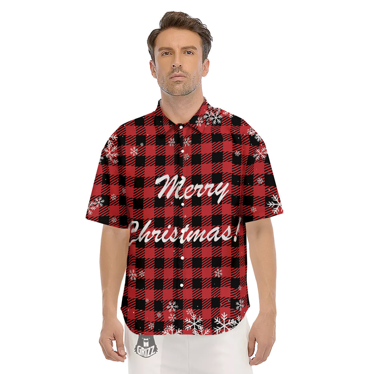 Buffalo Plaid Christmas Print Men's Short Sleeve Shirts-grizzshop