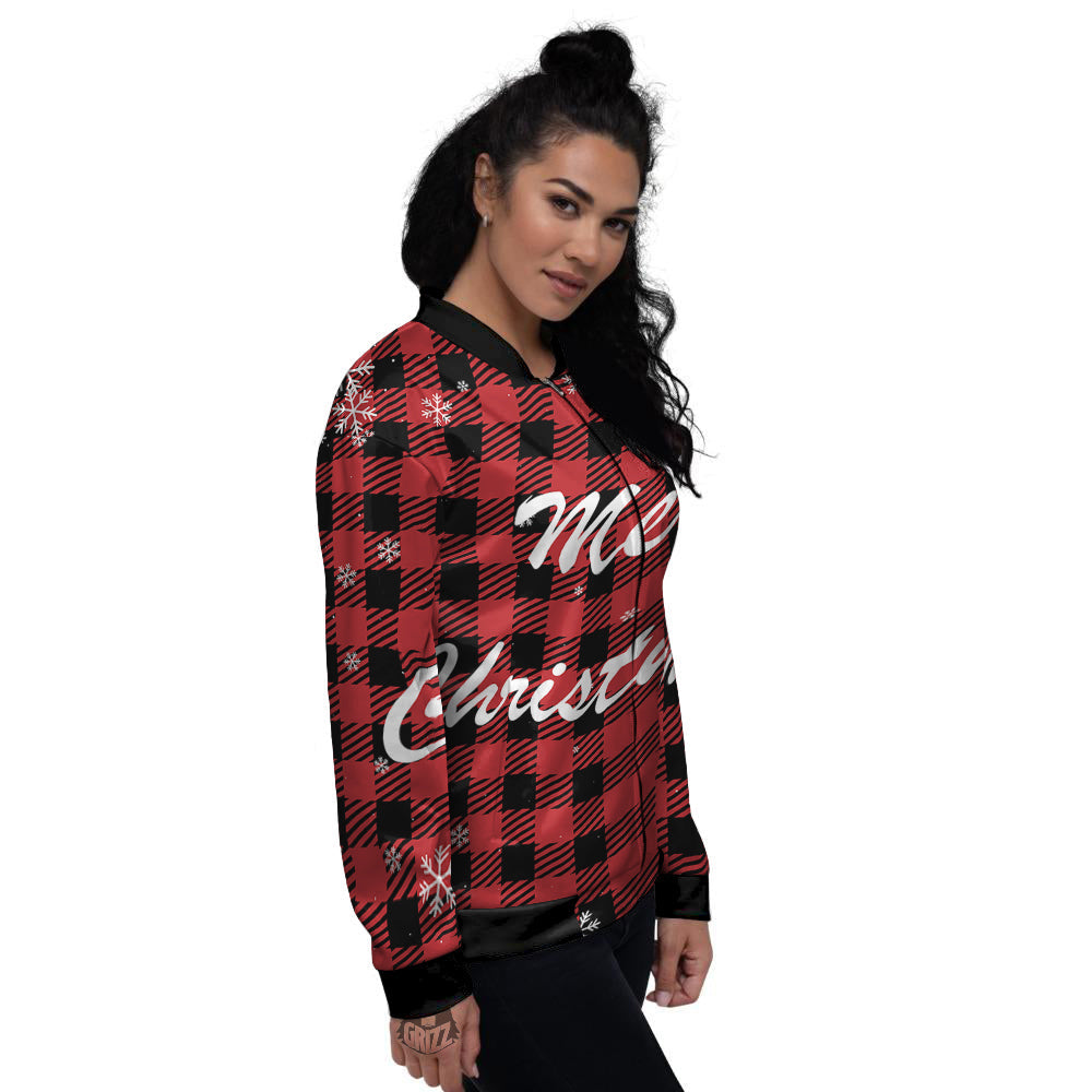 Buffalo Plaid Christmas Print Women's Bomber Jacket-grizzshop