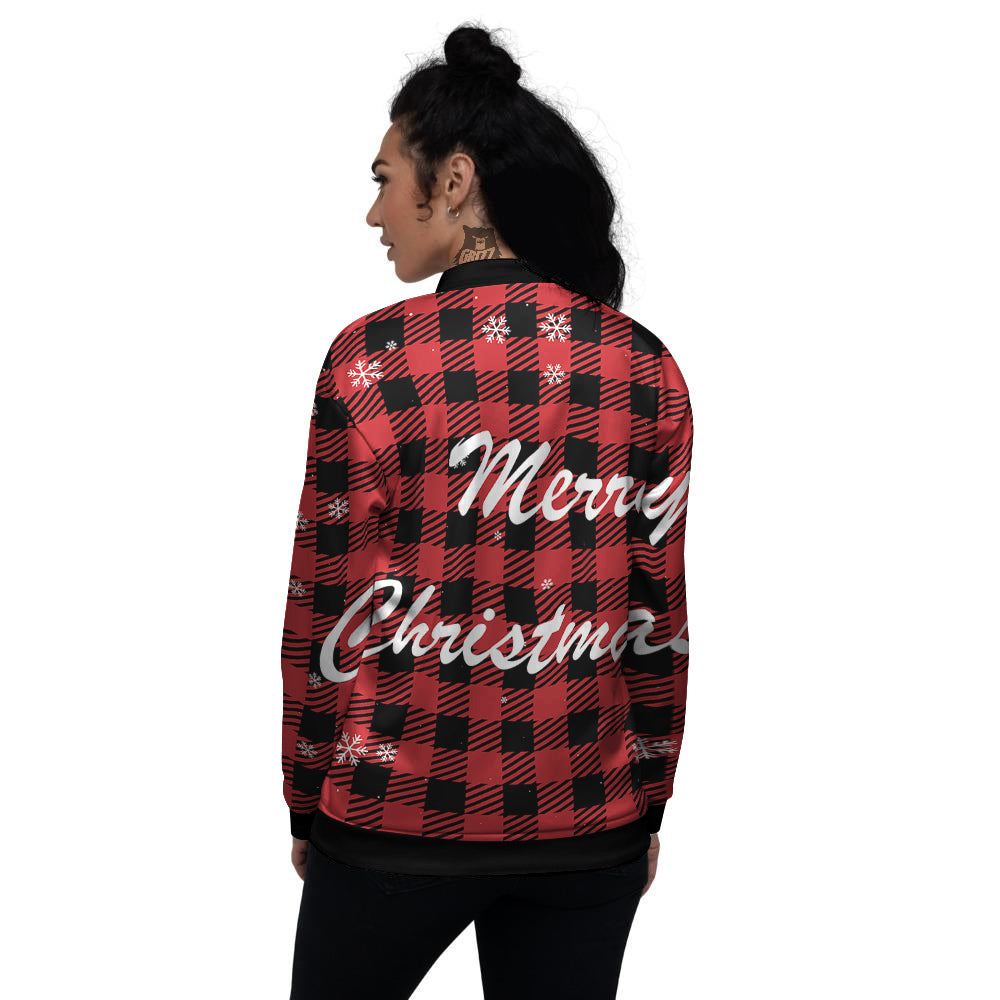 Buffalo Plaid Christmas Print Women's Bomber Jacket-grizzshop