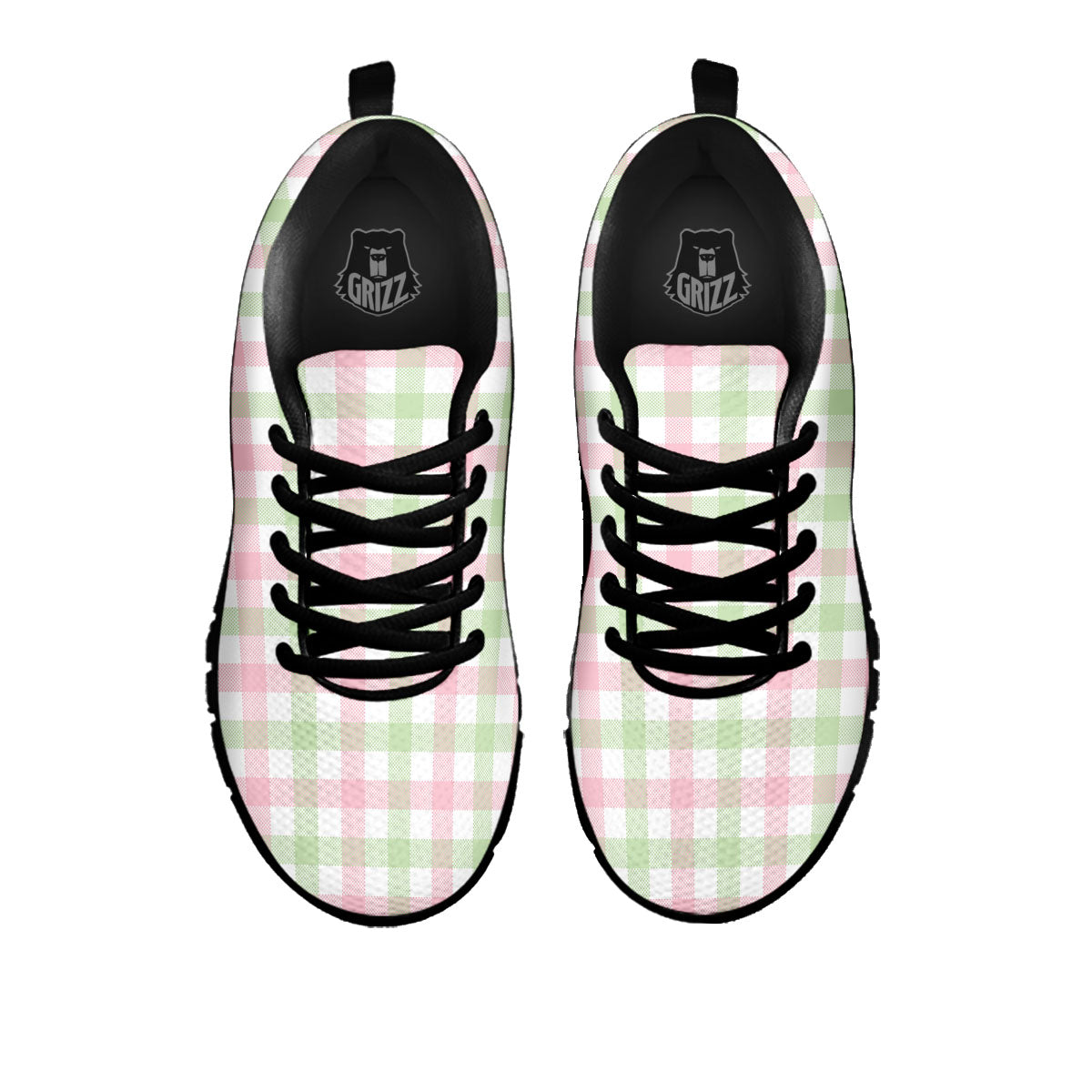 Buffalo Plaid Green And Pink Print Black Sneaker-grizzshop