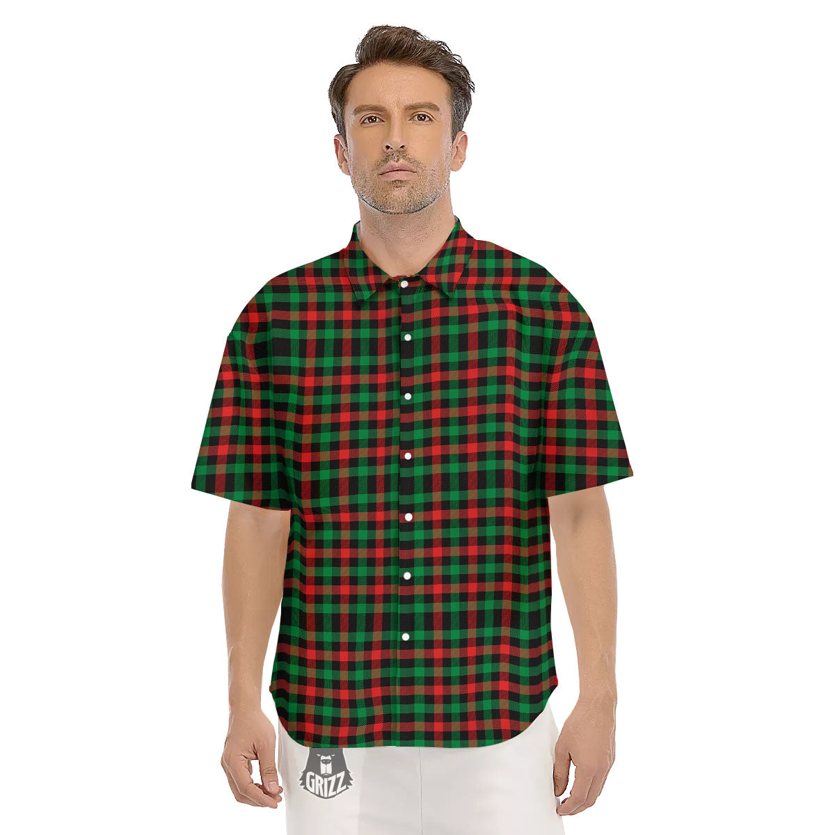 Buffalo Plaid Green Red And Black Print Men's Short Sleeve Shirts-grizzshop