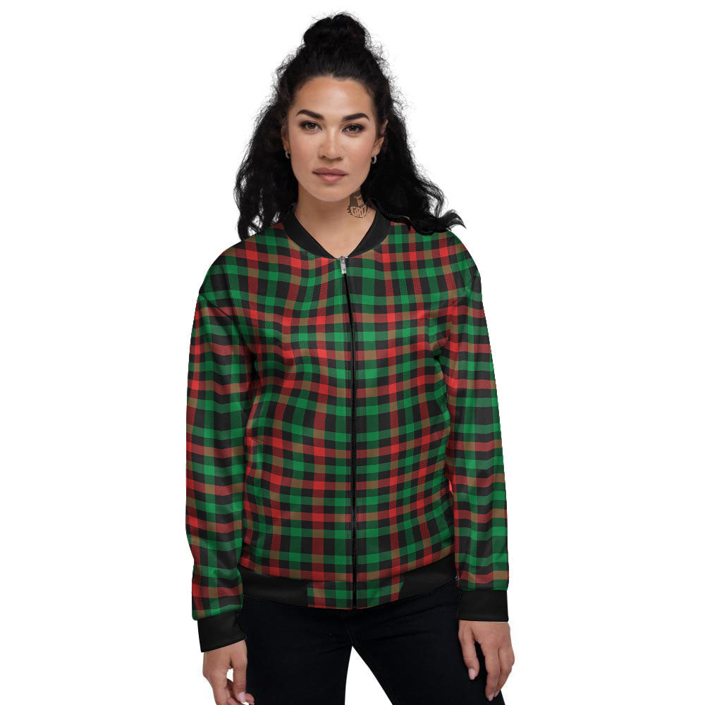Buffalo Plaid Green Red And Black Print Women's Bomber Jacket-grizzshop