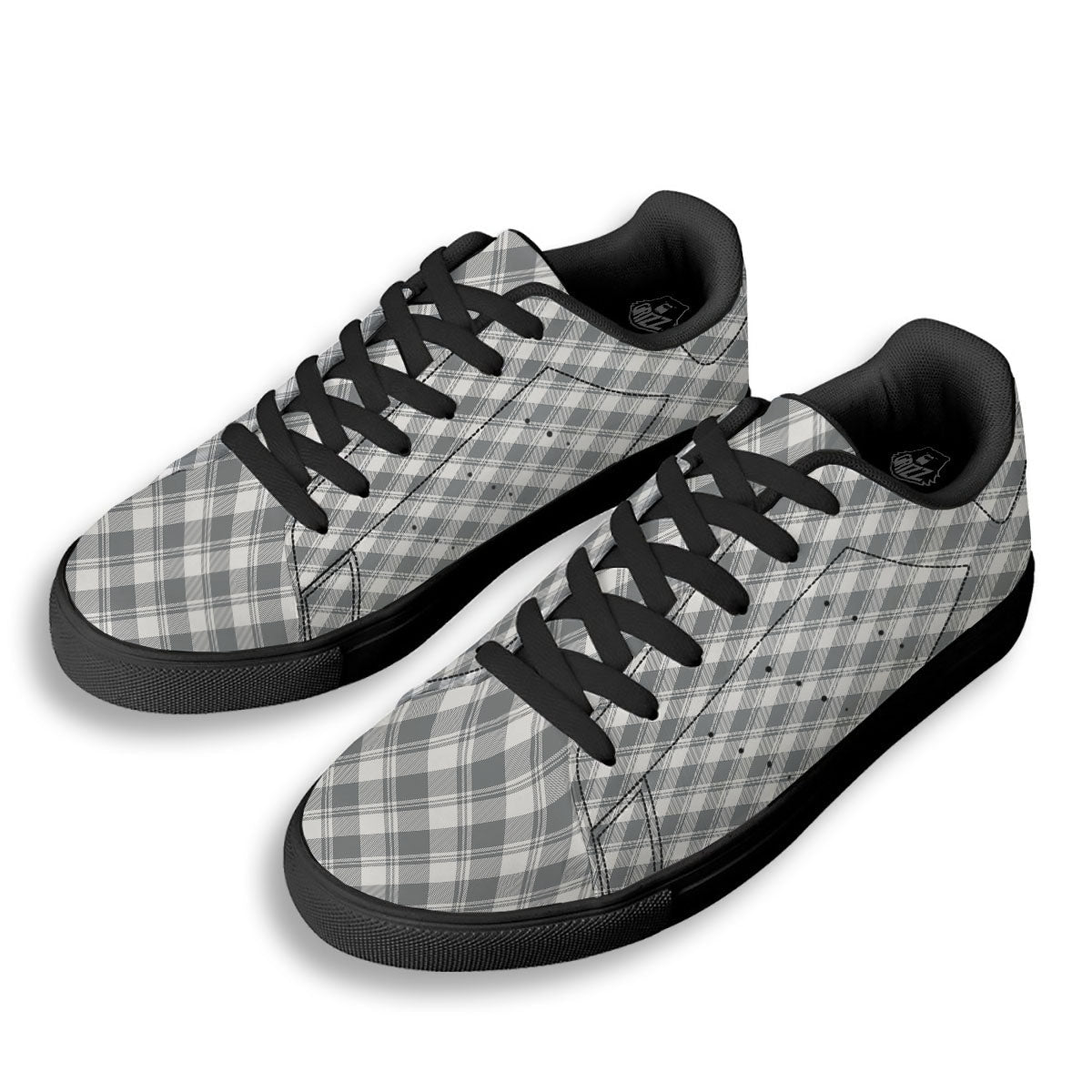 Buffalo Plaid Grey Print Pattern Black Low Top Sneakers-grizzshop
