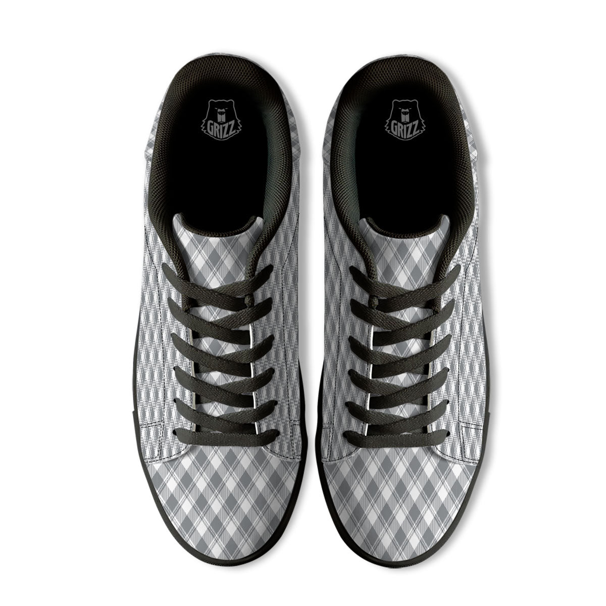 Buffalo Plaid Grey Print Pattern Black Low Top Sneakers-grizzshop