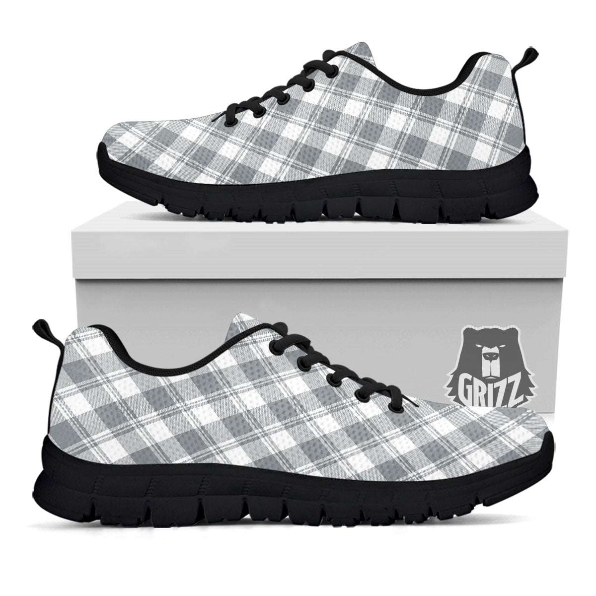 Buffalo Plaid Grey Print Pattern Black Sneaker-grizzshop