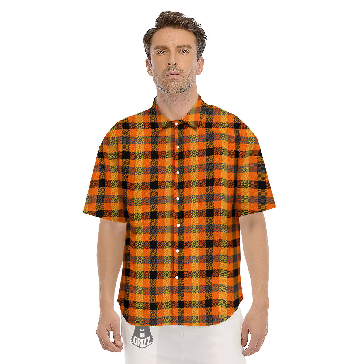 Buffalo Plaid Halloween Print Men's Short Sleeve Shirts-grizzshop