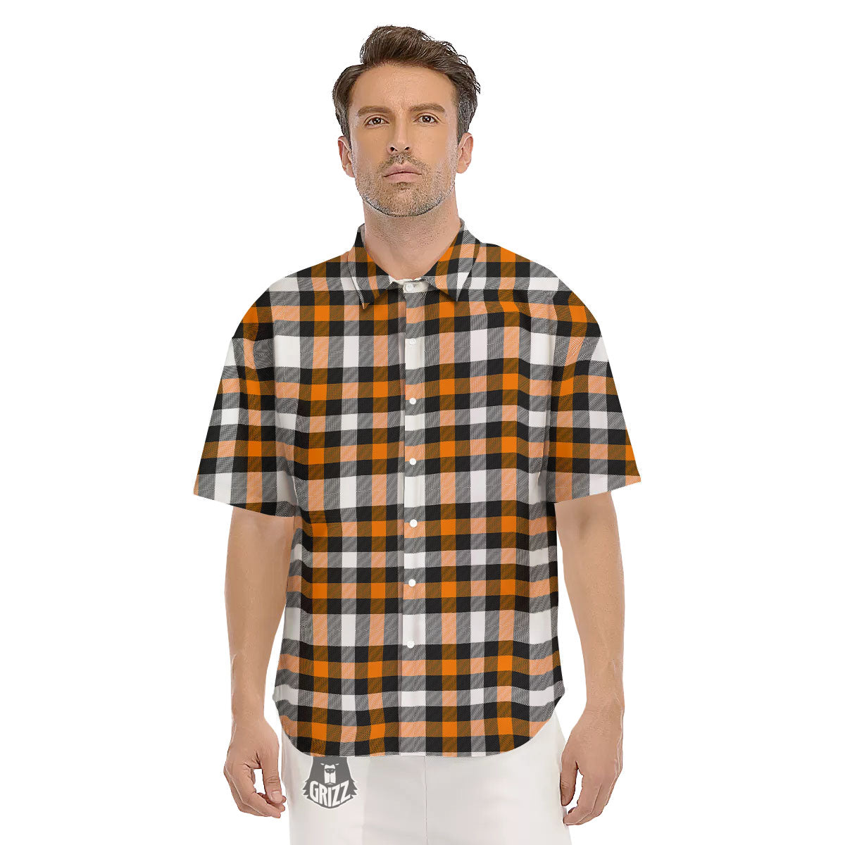 Buffalo Plaid Halloween Print Pattern Men's Short Sleeve Shirts-grizzshop