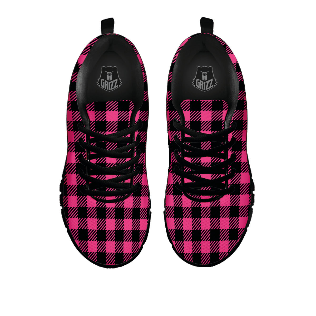 Buffalo Plaid Hot Pink Print Black Sneaker-grizzshop