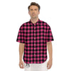 Buffalo Plaid Hot Pink Print Men's Short Sleeve Shirts-grizzshop