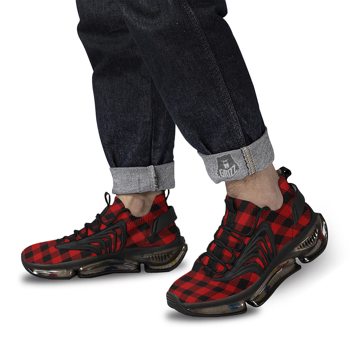 Buffalo Plaid Hot Red Print Black Gym Shoes-grizzshop