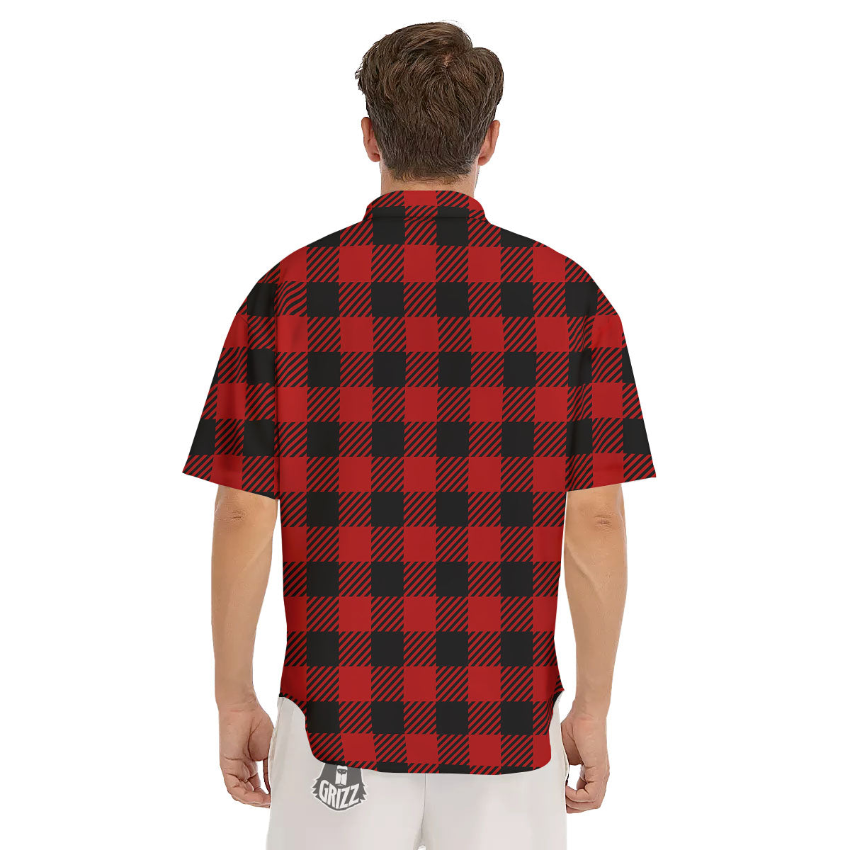 Buffalo Plaid Hot Red Print Men's Short Sleeve Shirts-grizzshop