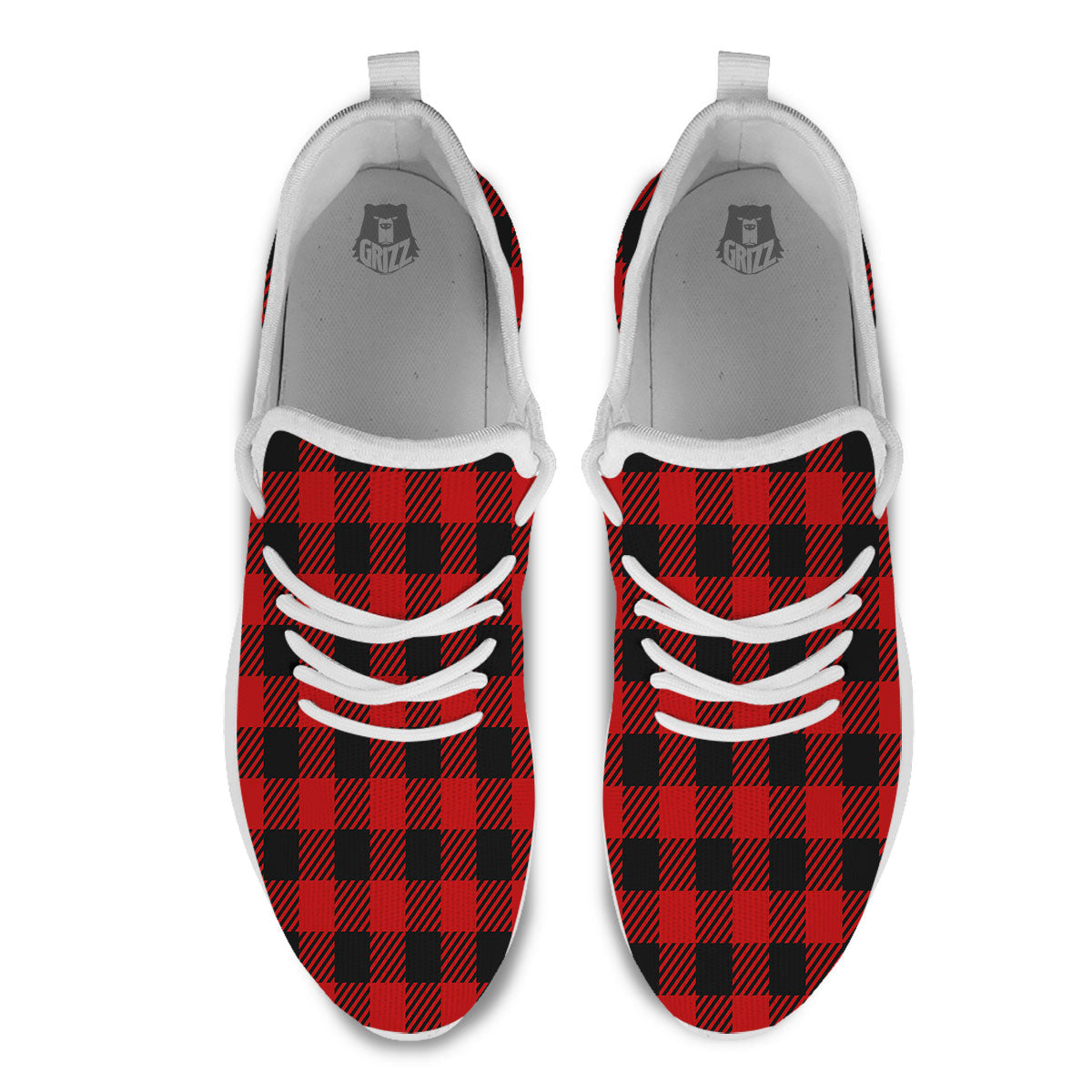 Buffalo Plaid Hot Red Print White Athletic Shoes-grizzshop