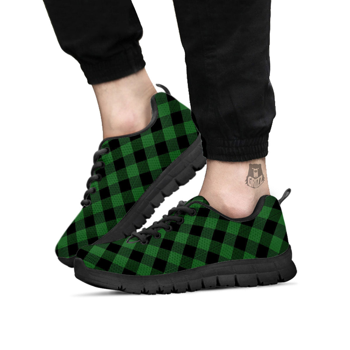 Buffalo Plaid Irish Green Print Black Sneaker-grizzshop