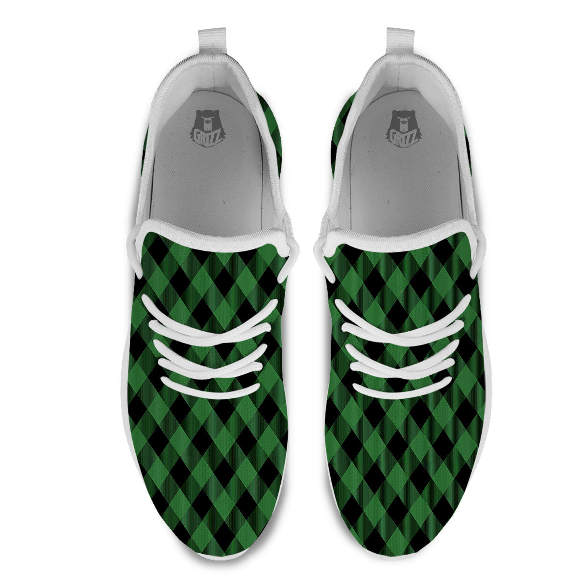 Buffalo Plaid Irish Green Print White Athletic Shoes-grizzshop