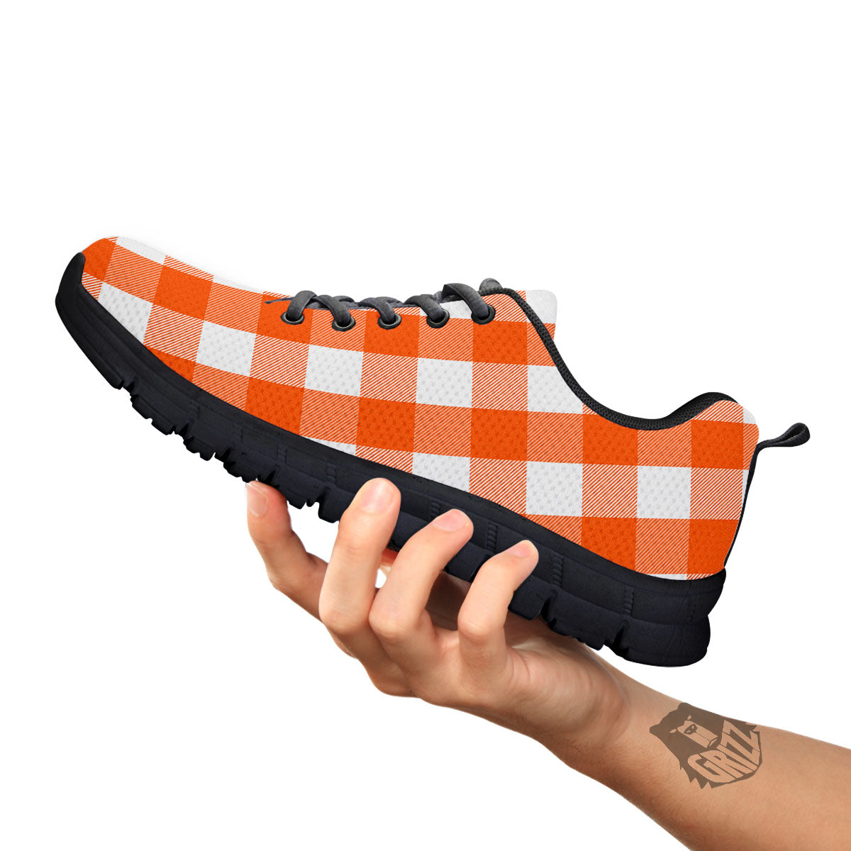 Buffalo Plaid Orange Print Black Sneaker-grizzshop