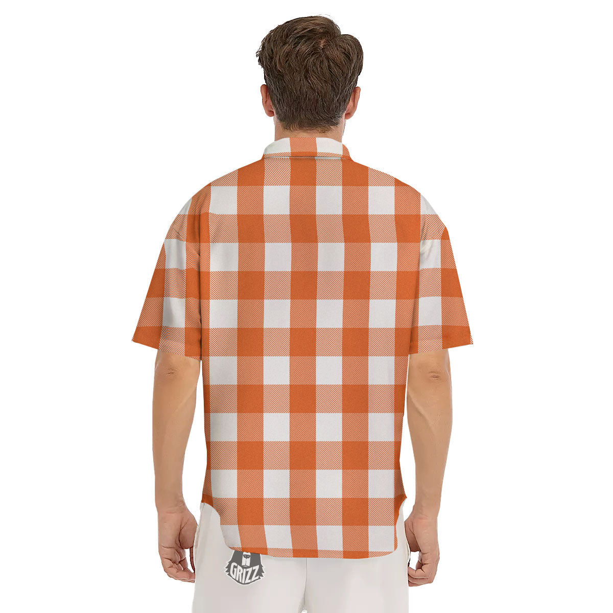 Buffalo Plaid Orange Print Men's Short Sleeve Shirts-grizzshop