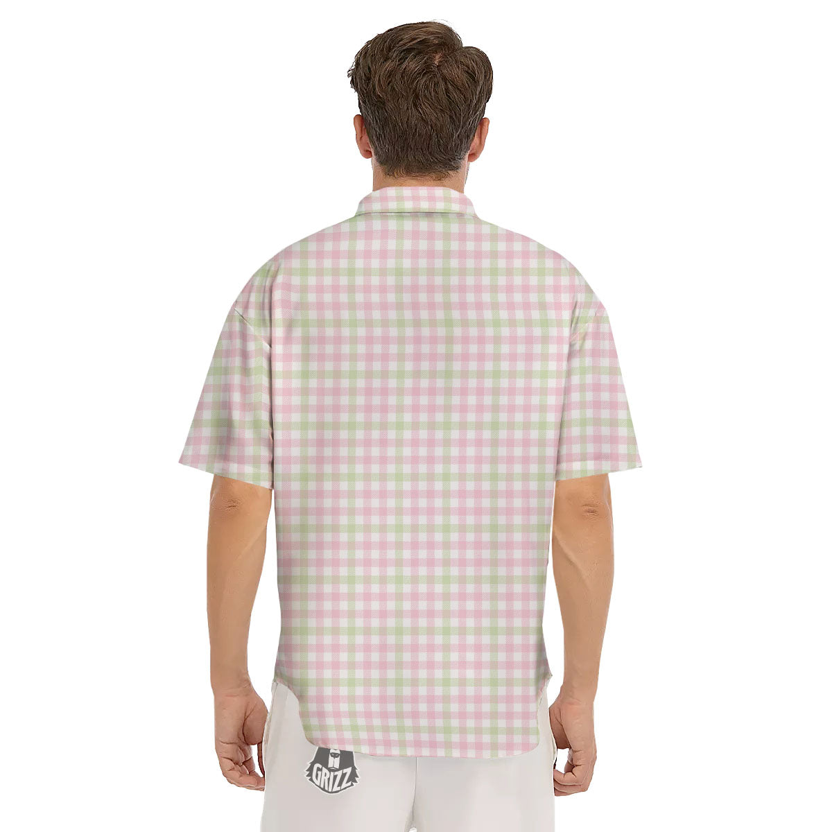 Buffalo Plaid Pink And Green Print Men's Short Sleeve Shirts-grizzshop