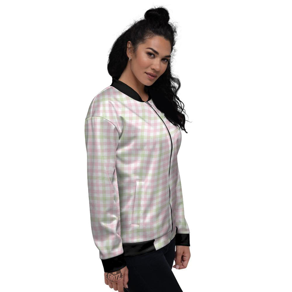 Buffalo Plaid Pink And Green Print Women's Bomber Jacket-grizzshop