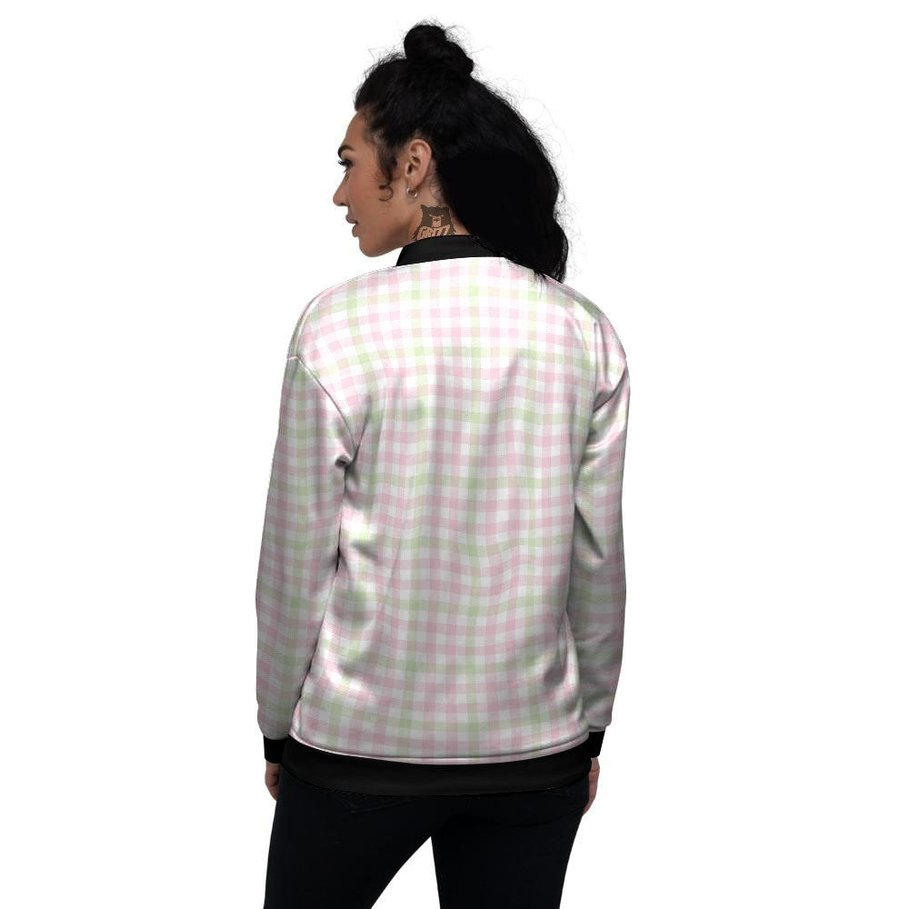 Buffalo Plaid Pink And Green Print Women's Bomber Jacket-grizzshop