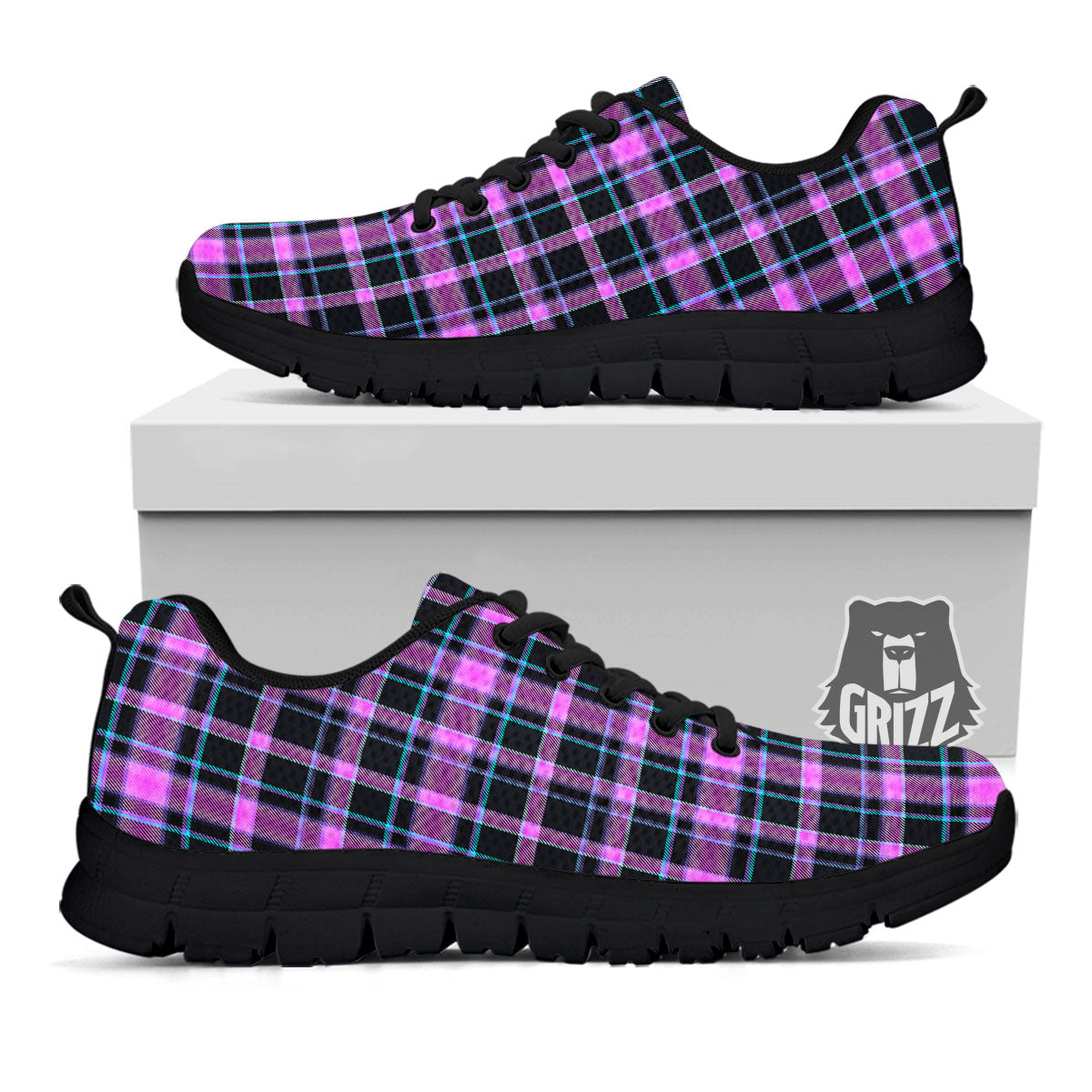 Buffalo Plaid Purple Print Pattern Black Sneaker-grizzshop