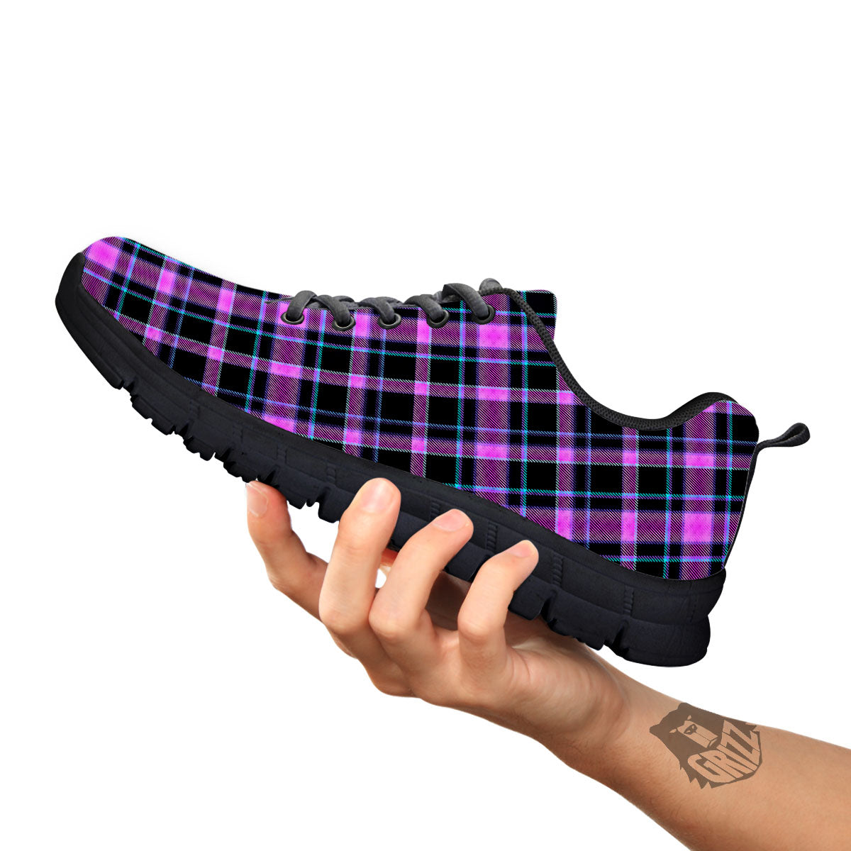 Buffalo Plaid Purple Print Pattern Black Sneaker-grizzshop
